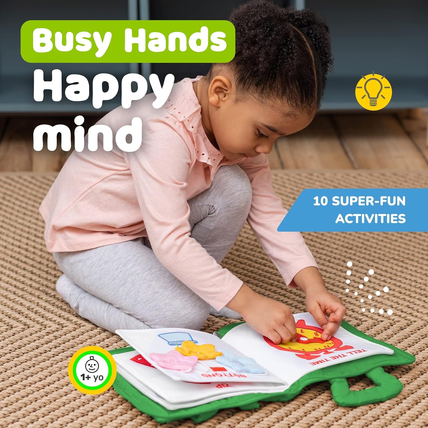 Quiet Book Montessori Toys for Toddlers – Learning Toy – Preschool Educational Toy with Toddler Activities Busy Book, Travel Toy for Boys & Girls + Zipper Bag, Green