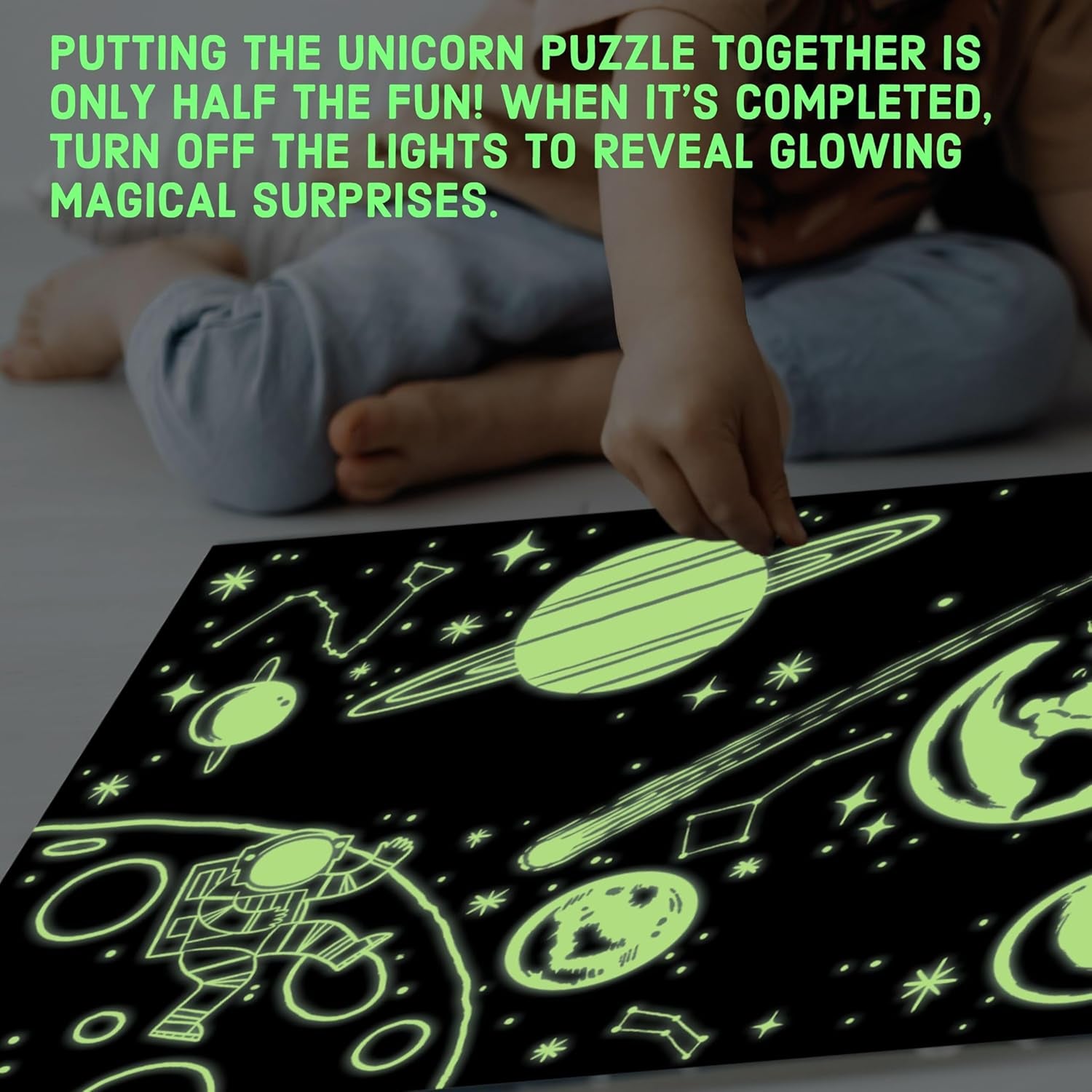 Outer Space Glow-In-The-Dark Puzzle, 100 Pieces, 18”X12”, Made for Kids Age 5+, Illustrations of Planets, Stars, Spaceships and More, Award-Winning Glow in the Dark Puzzle