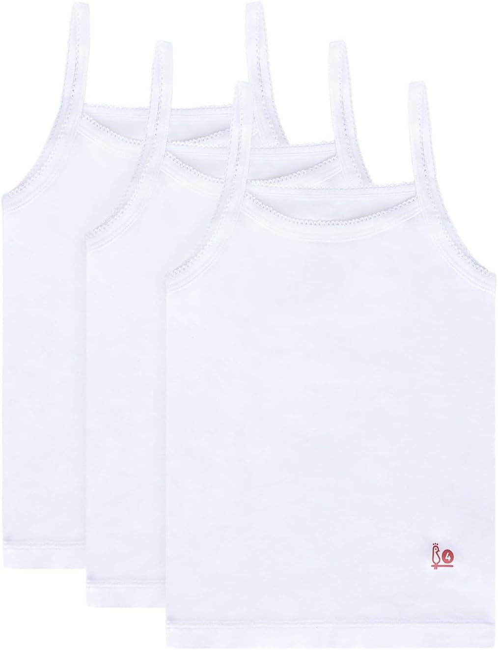 Girls Solid White Snug Fit Tagless Cami Vest - 100% Cotton Super Soft Undershirts (3/Pack)