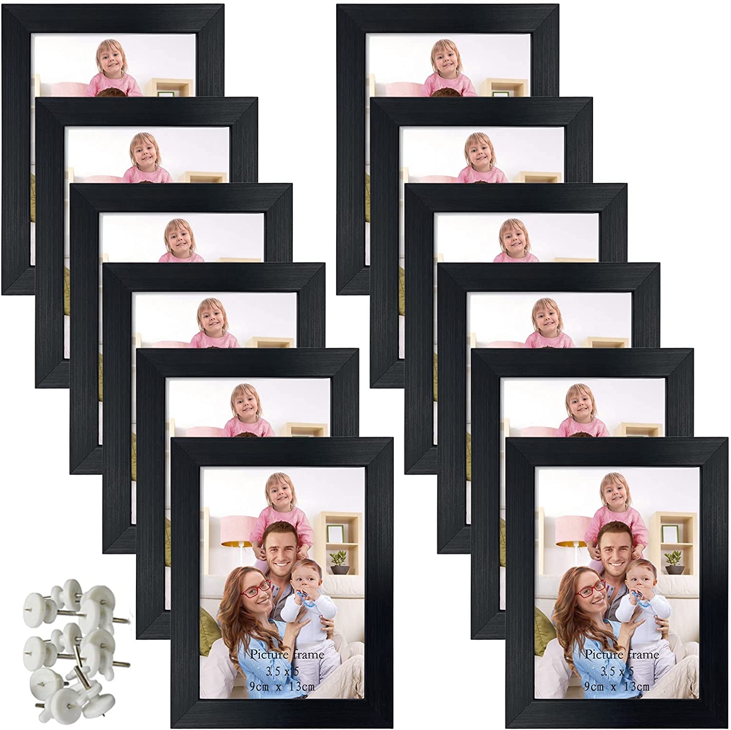 12 Pack 3.5X5 Black Picture Frame Bulk Set for Desktop Display or Wall Mounting
