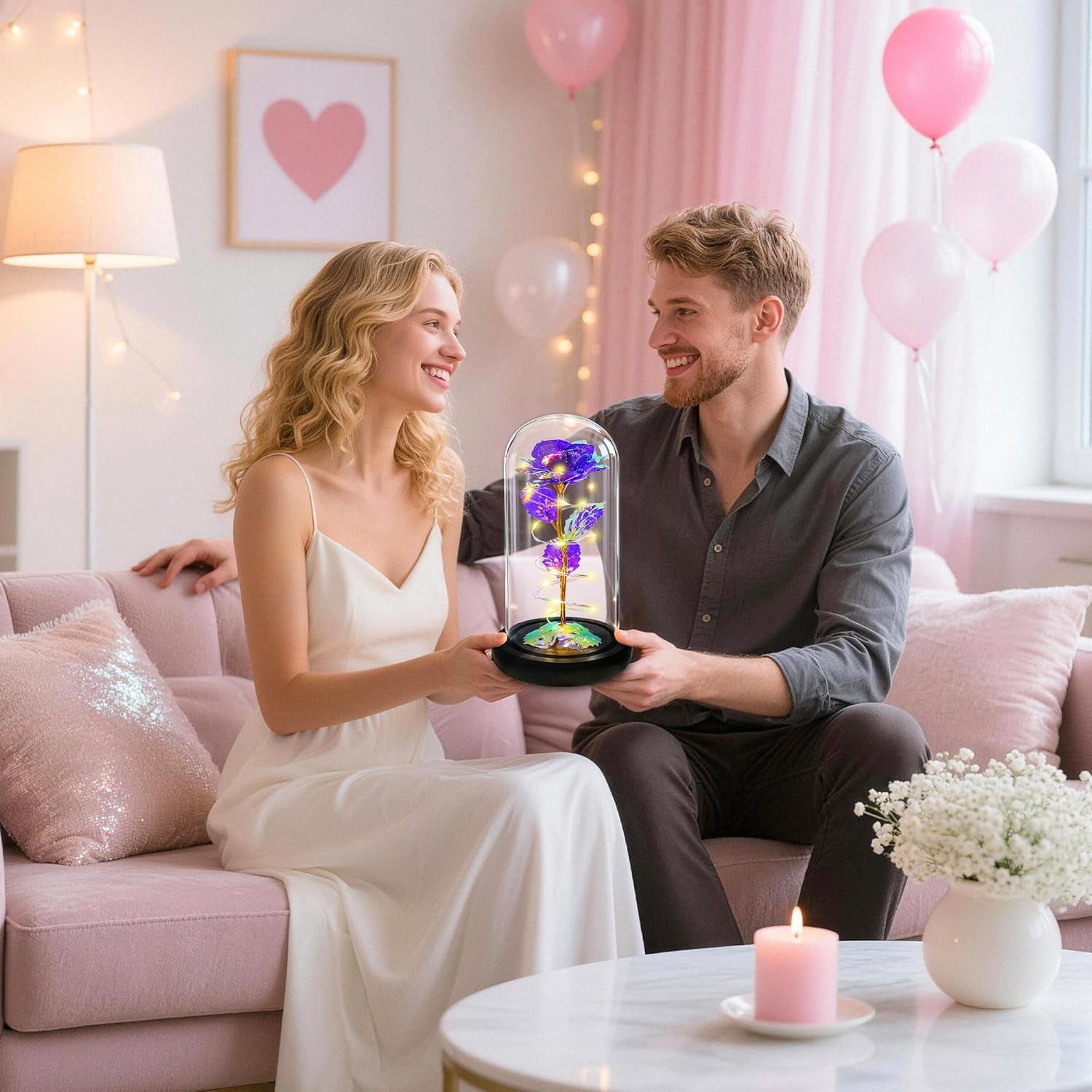 Rose Flower Gifts for Women,Birthday Gifts for Women,Womens Gifts for Christmas,Mom Gift for Xmas, Purple Colorful Artificial Flower Rose Light up Rose in a Glass Dome,Flower Gifts for Her,Anniversary