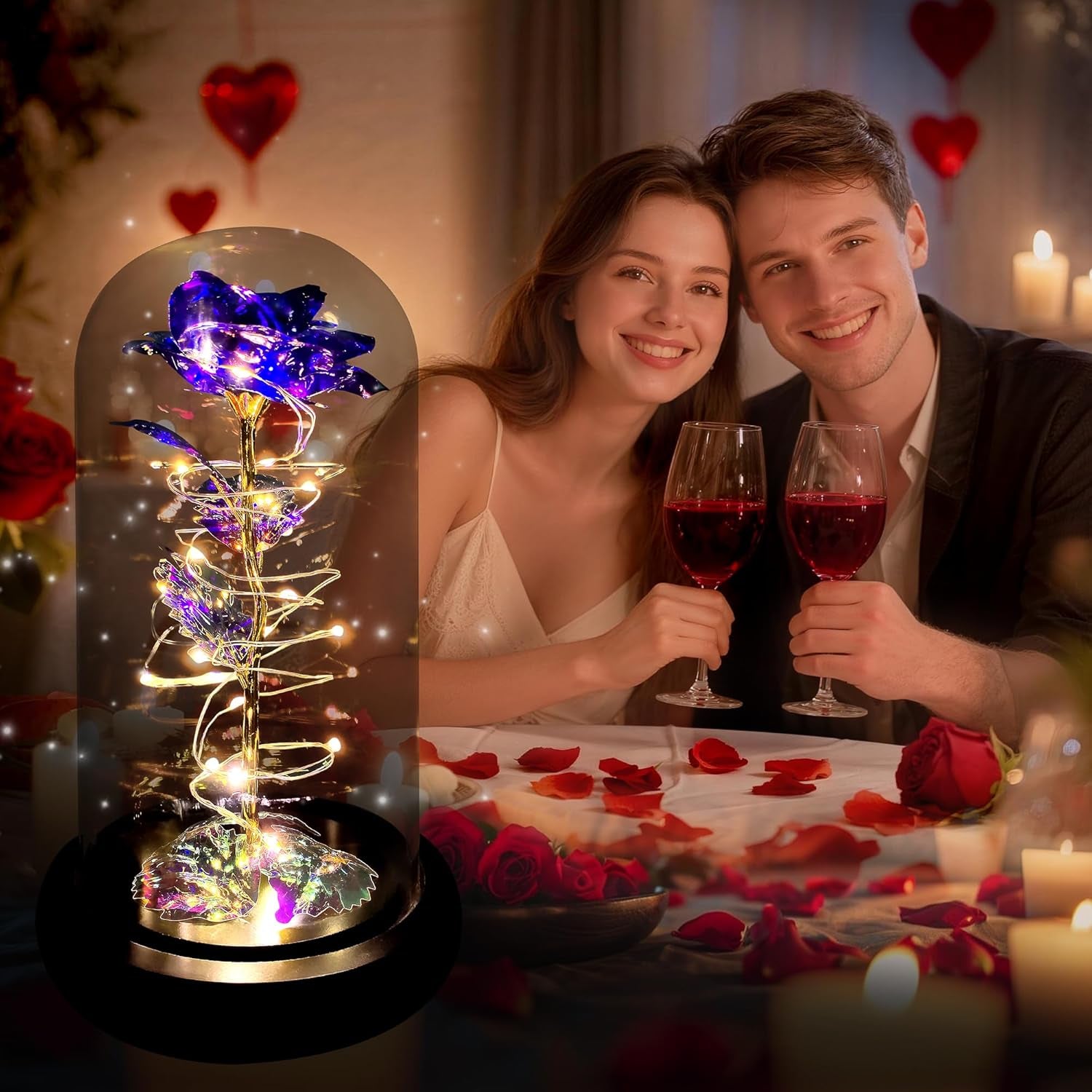 Rose Flower Gifts for Women,Birthday Gifts for Women,Womens Gifts for Christmas,Mom Gift for Xmas, Purple Colorful Artificial Flower Rose Light up Rose in a Glass Dome,Flower Gifts for Her,Anniversary