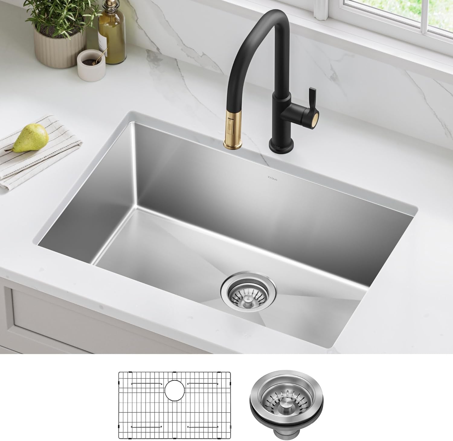KHU100-28 Kitchen Sink, 28 Inch, Stainless Steel