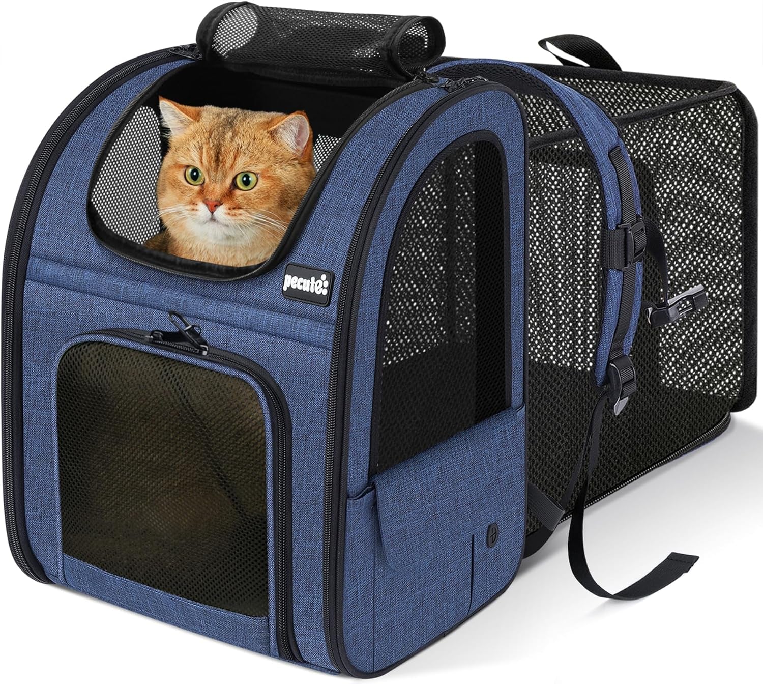Pet Carrier Backpack, Cat Backpack Carrier, Expandable with Breathable Mesh for Small Dogs Cats, Dog Backpack Bag for Hiking Travel Camping Hold Pets up to 18 Lbs