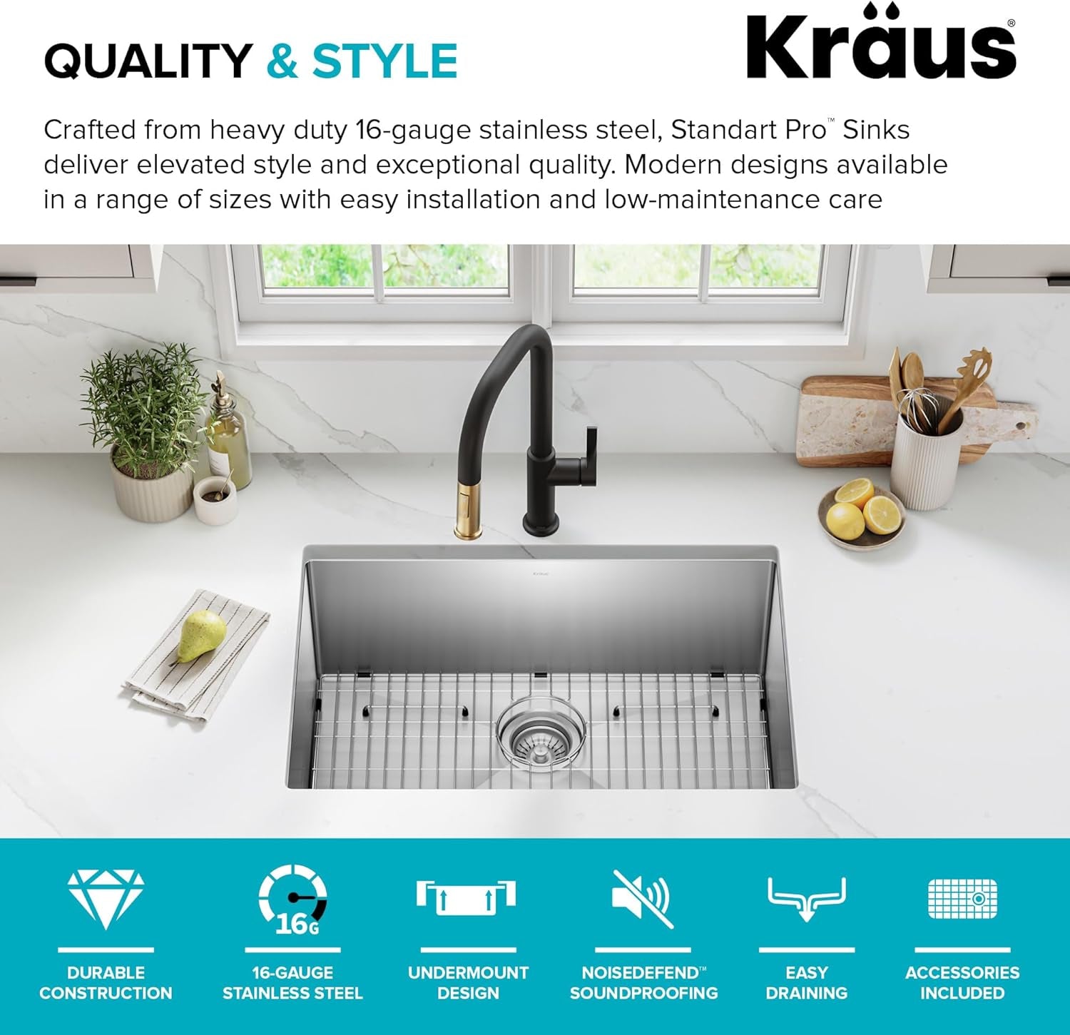 KHU100-28 Kitchen Sink, 28 Inch, Stainless Steel