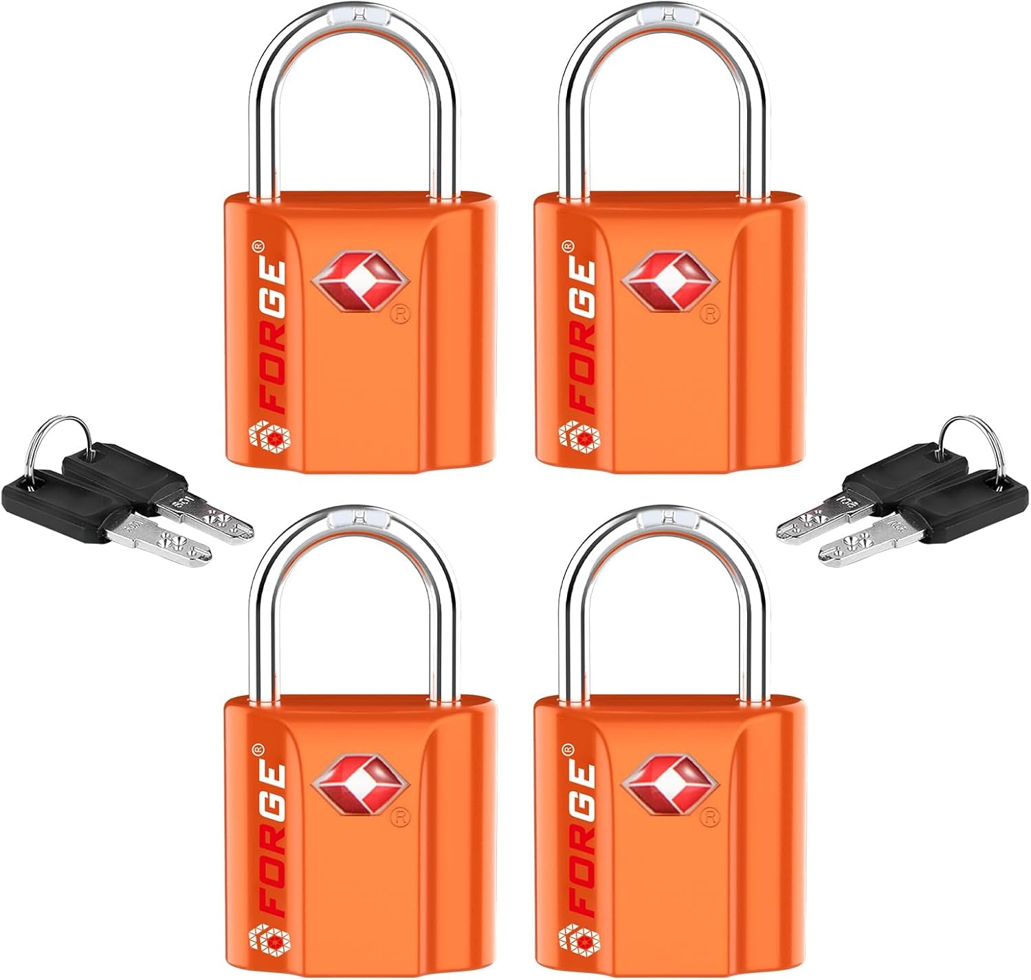 Orange 4 Pack TSA Approved Luggage Locks Ultra-Secure Dimple Key Travel Locks with Zinc Alloy Body
