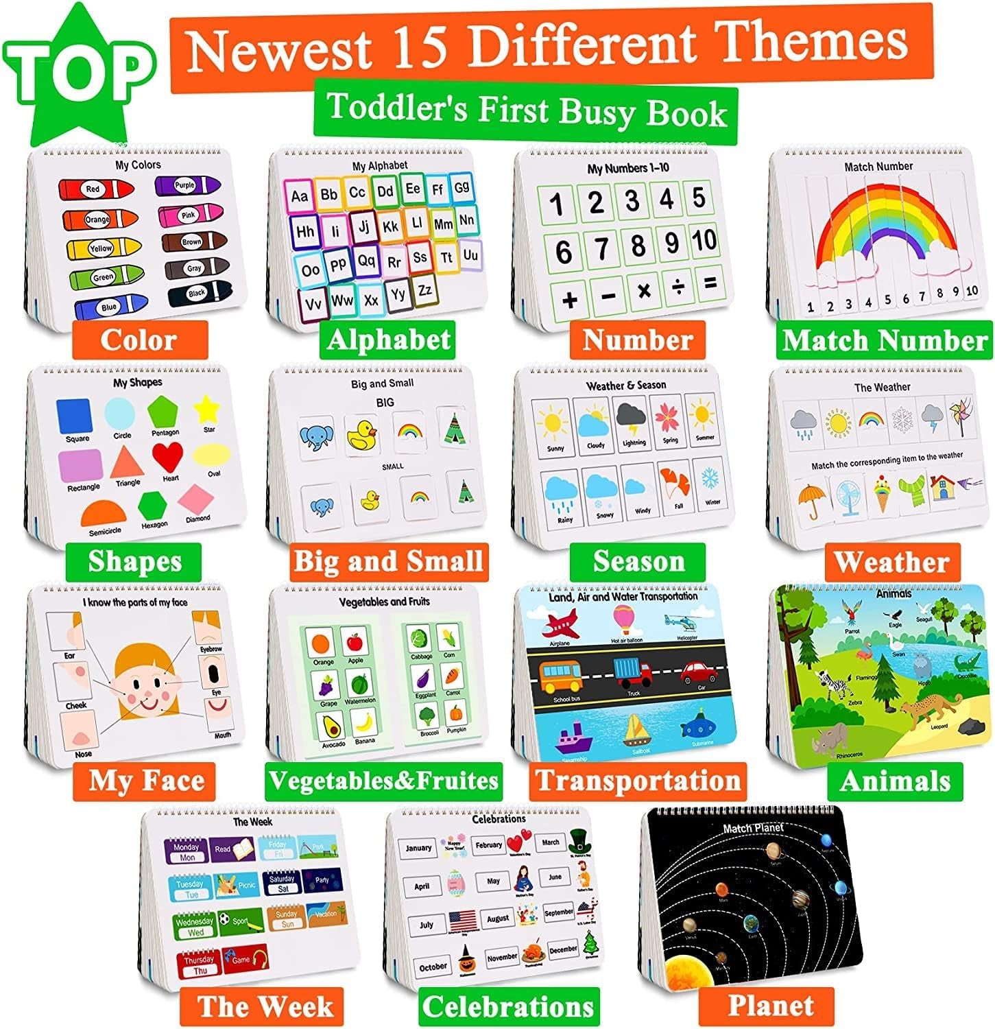 Busy Book for Kids, Montessori Preschool Learning Activities,30 Themes Book with 8 Marker, Workbook Activity Binder/Toys for Toddlers 1-3, Autism Learning Materials and Tracing Coloring Book