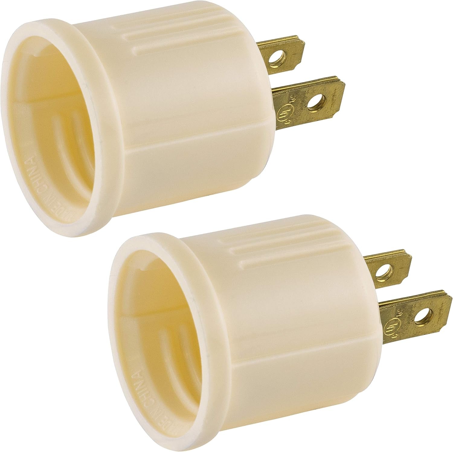 Polarized Socket Adapter, 2 Pack, Convert Outlets to Lamp Sockets, Perfect for Workshop, Garage or Utility Room, Polarized Plug, UL Listed, Light Almond, 54607